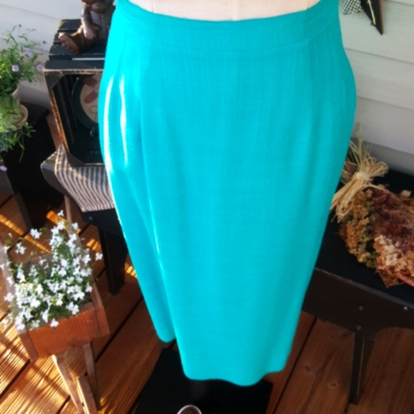MAGGY LONDON PETITES ♡ Gorgeous Vintage Turquoise 2pc Bamboo Zip Front Suit 2P - Picture 5 of 16
